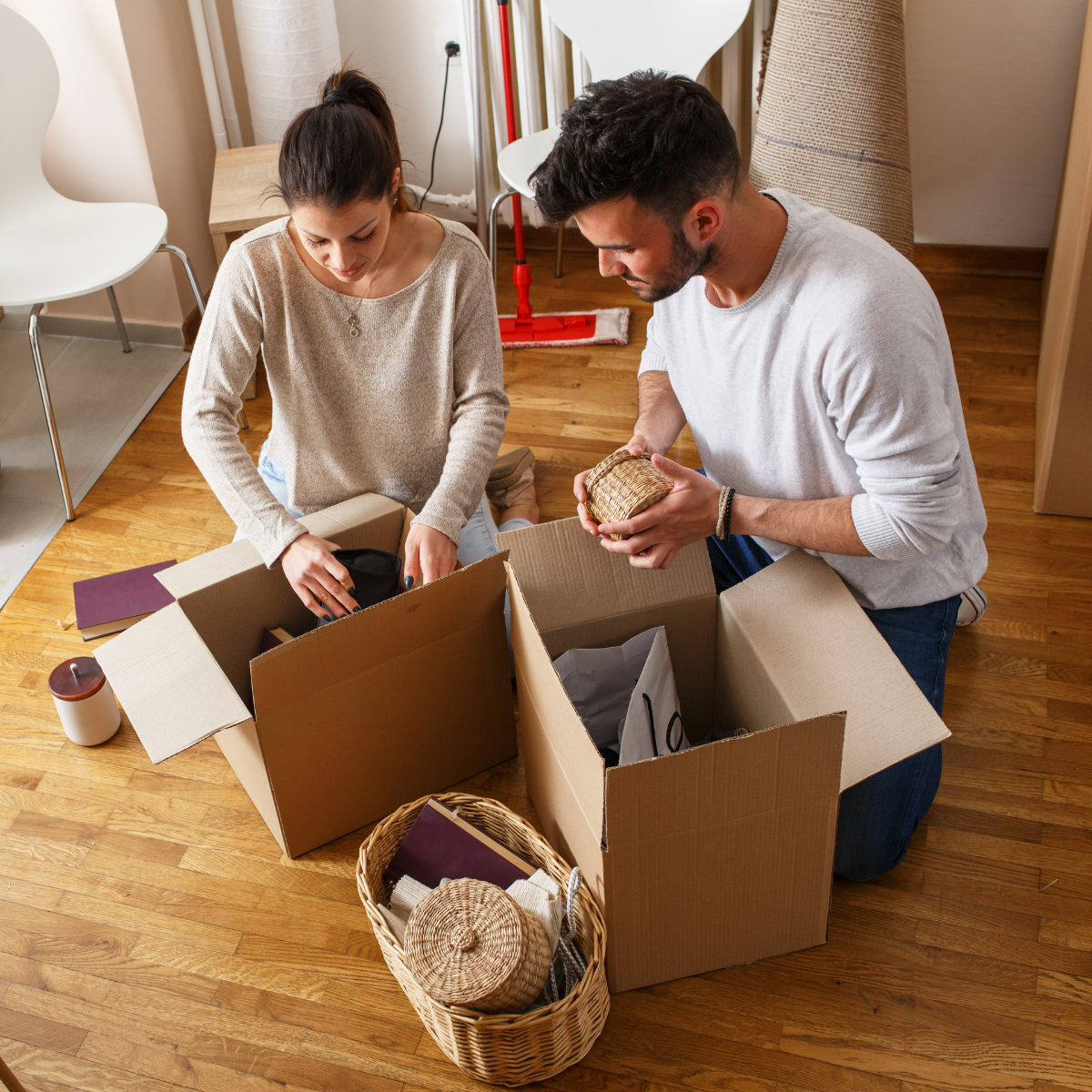 family packing up house for a move